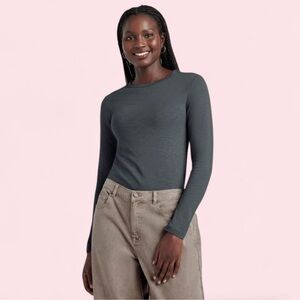 Splendid Ribbed Long Sleeve Tee Forest Green Size L | Minimalist Capsule Basic